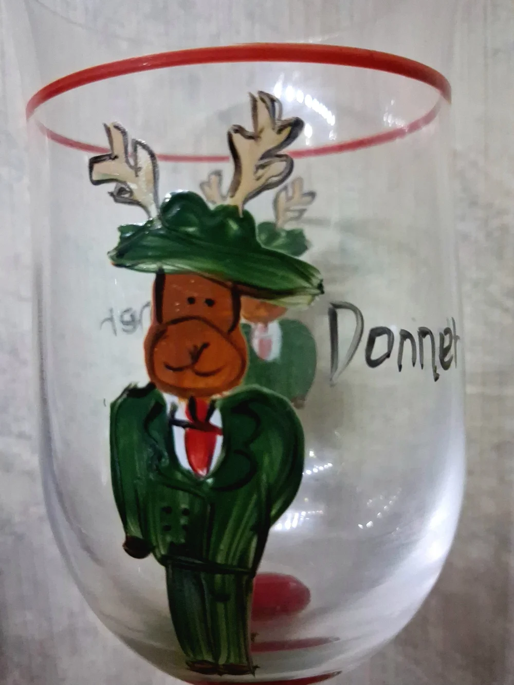 Set of 4 Hand Painted Christmas Reindeer Wine Goblets Glasses Styrofoam Box